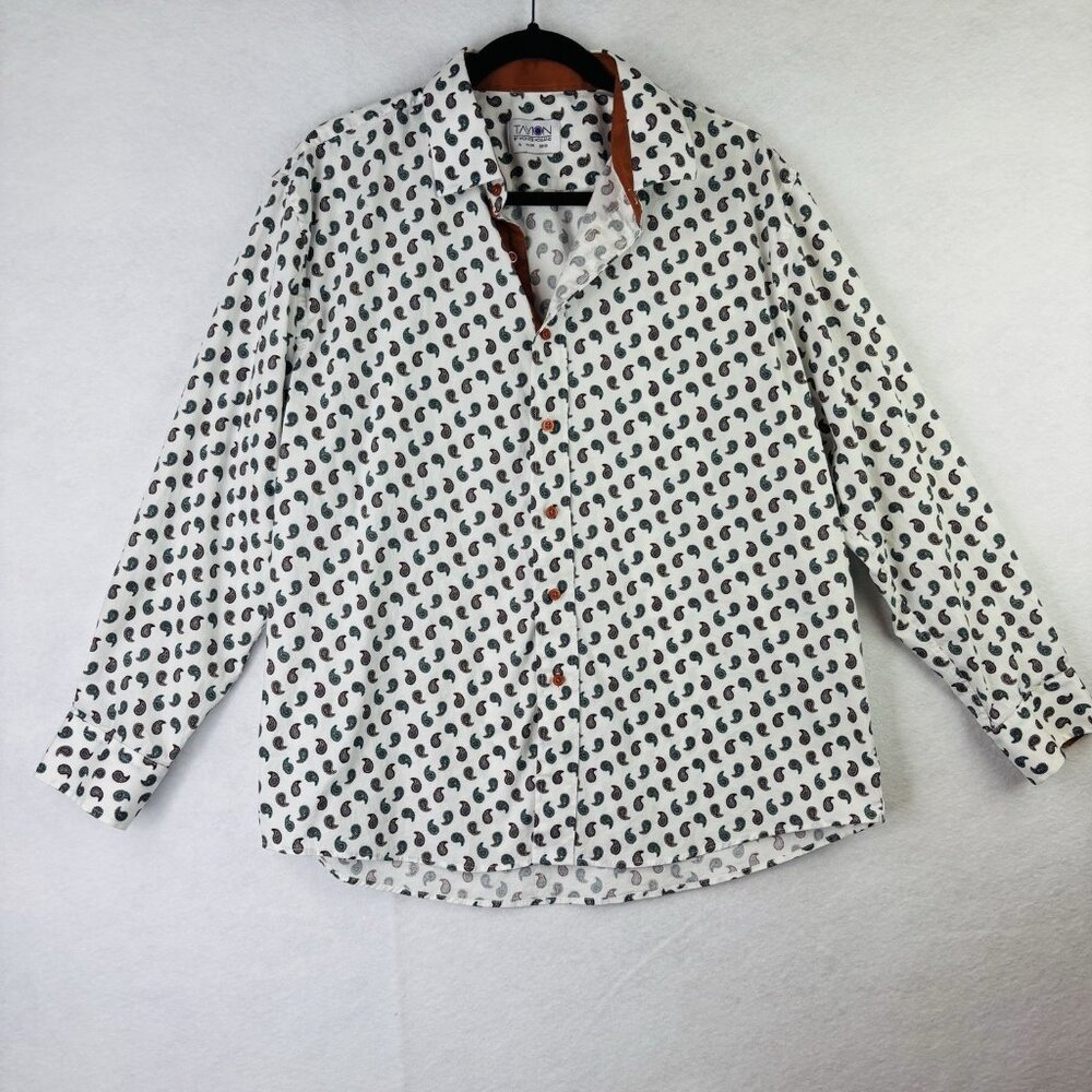 Tayion by Montee Holand Mens Sz XL Paisley Long Sleeve Button Up White Shirt